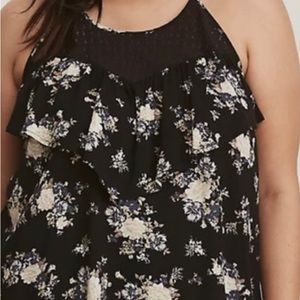 Floral lace high neck tank